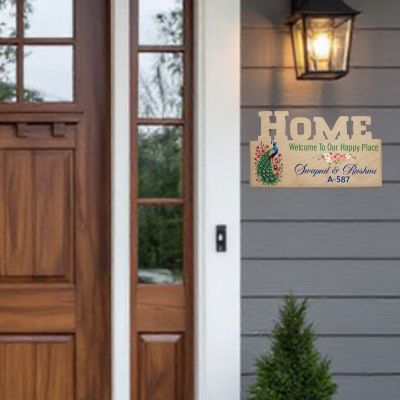 Gift Me Bazar Personalized Peacock Theme Name Plate for Home Entrance  